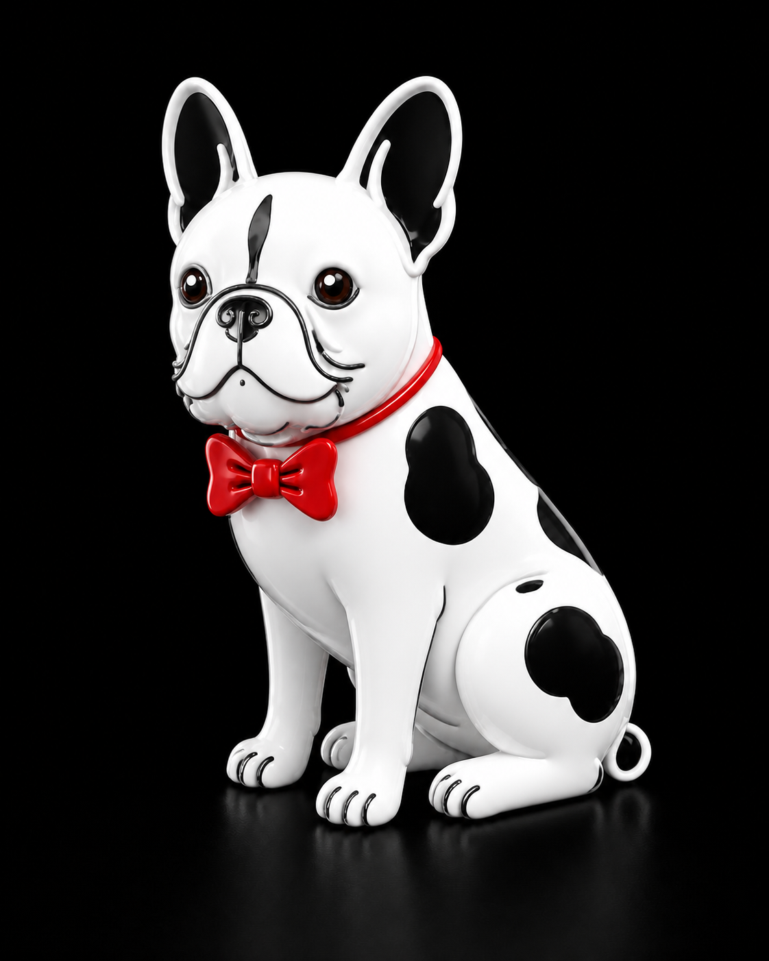 Approved white Whatson with black spots and red bow tie